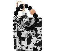 Beaupretty Women Cow Print Clutch Wallet with Beaded Wristlet Stylish Small Purse for Credit Cards Coins Keys Soft PU Material Chic Accessory for Everyday Use