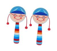 Beaupretty Wooden Baby Shake Cartoon Printing, Handheld 2pcs Set for Infants, Sensory Development and Early Learning, Suitable for Newborn Boys and Girls