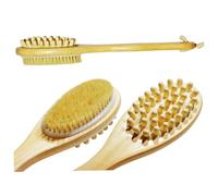 Beaupretty Wooden Double Sided Bath Brush with Long Handle Natural Bristle Body Massage Brush for Exfoliating Softening Skin and Stimulating Circulation Suitable for Feet Legs and Back Shower