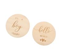 Beaupretty Wooden Growth Celebration Cards 2Pcs Set, Round 10Cm Diameter Photo Props for Newborn Progress, Boy Commemorative Cards for Monthly Growth Tracking