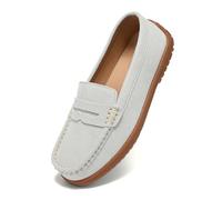 BEAUSEEN Women's Penny Loafers Slip-On - Lightweight Breathable Suede Driving Moccasins,Cute Business Casual Dress Shoes for Work & Travel, Beige, 5.5 UK