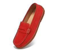 BEAUSEEN Women's Penny Loafers Slip-On - Lightweight Breathable Suede Driving Moccasins,Cute Business Casual Dress Shoes for Work & Travel, Red, 4.5 UK