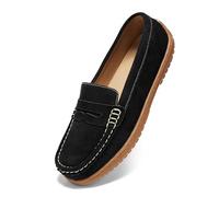 BEAUSEEN Women's Penny Loafers Slip-On - Lightweight Breathable Suede Driving Moccasins,Cute Business Casual Dress Shoes for Work & Travel, Black, 8.5 UK