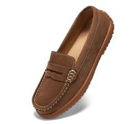 BEAUSEEN Women's Penny Loafers Slip-On - Lightweight Breathable Suede Driving Moccasins,Cute Business Casual Dress Shoes for Work & Travel, Brown, 3 UK