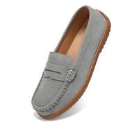 BEAUSEEN Women's Penny Loafers Slip-On - Lightweight Breathable Suede Driving Moccasins,Cute Business Casual Dress Shoes for Work & Travel, Grey, 5.5 UK