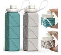 BEAUTAIL Collapsible Water Bottle, Silicone Foldable Portable Water Bottles 610ml, Lightweight Reusable Leakproof for Travel Camping Hiking Cycling Yoga Sports Outdoor, 2 Pack (Blue+Starlight)