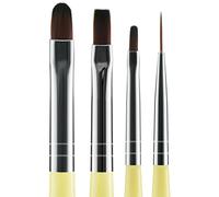 Beaute Galleria 4 Pieces Unique Nail Art Brush Set (Pro Flat, Carved, Detailer, and Round) for Thin Fine Line, Detailer, Outline, Smooth, Striping, Color Block, One Stroke
