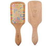 Beauté Secrets Wooden Paddle Hair Brush with plastic rainbow tips | Length 10.25" Width 3.5"| Large Flat Natural Eco Friendly Wood Handle Hairbrush for Men & Women with Thick, Curly, Wavy Long Hair