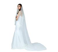 BEAUTELICATE Bridal Wedding Veil Drop Blusher Veil 2 Tier Cut Edge Knee Chapel Length With Comb White Chapel Length
