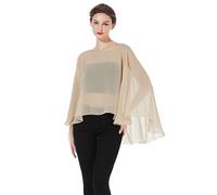 BEAUTELICATE Chiffon Shawl Wrap Sheer Cape Poncho Women Capelet Lightweight Shoulder Cover For Summer Wedding Evening Bride Bridesmaid Mother of Bride(One Size, Upgraded - Champagne)