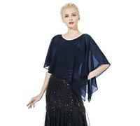 BEAUTELICATE Chiffon Shawl Wrap Sheer Cape Poncho Women Capelet Lightweight Top Cover Up For Summer Wedding Evening Bride bridesmaid (One size, Asymmetrical - Midnight Blue)