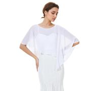 BEAUTELICATE Chiffon Shawl Wrap Sheer Cape Poncho Women Capelet Lightweight Top Cover Up For Summer Wedding Evening Bride bridesmaid (One size, Asymmetrical - White)