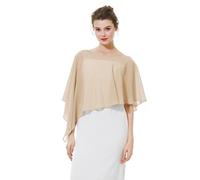 BEAUTELICATE Chiffon Shawl Wrap Sheer Cape Poncho Women Capelet Lightweight Top Cover Up For Summer Wedding Evening Bride bridesmaid (One size, Asymmetrical - Champagne)