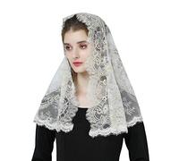 BEAUTELICATE Church Chapel Veil Lace Mantilla With Embroidery Infinity Formal Head Cover Scarf For Women Catholic Latin Mass Holy Communion Religious Ceremony Gold D Shape