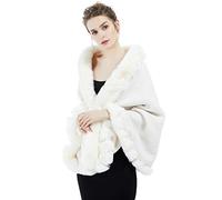 BEAUTELICATE Faux Fur Shawl Winter Wedding Wraps Women Bridal Stole Bridesmaids Shrug Lamb Wool Cape Fancy Dress Gatsby Custume(One Size, Ivory)