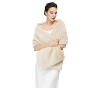 BEAUTELICATE Faux Fur Shawl Wrap Winter Wedding Shrug Bridal Bridesmaid Stole Scarf Women’s Warm Cover Up(One Size, Beige)