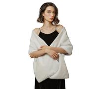 BEAUTELICATE Faux Fur Shawl Wrap Winter Wedding Shrug Bridal Bridesmaid Stole Scarf Women’s Warm Cover Up(One size, Ivory)