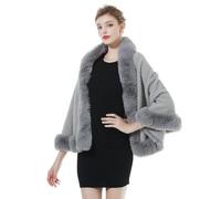 BEAUTELICATE Faux Fur Shawl Wrap Women Lamb Wool Cape Shrug for Winter Wedding Evening Bride Bridesmaids Fancy Dress Gatsby Custume(One Size, Grey)