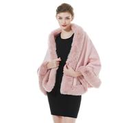 BEAUTELICATE Faux Fur Shawl Wrap Women Lamb Wool Cape Shrug for Winter Wedding Evening Bride Bridesmaids Fancy Dress Gatsby Custume(One Size, Pink)