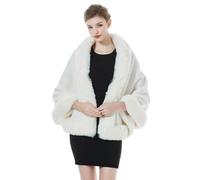 BEAUTELICATE Faux Fur Shawl Wrap Women Lamb Wool Cape Shrug for Winter Wedding Evening Bride Bridesmaids Fancy Dress Gatsby Custume(One Size, Ivory)
