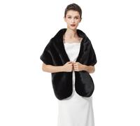 BEAUTELICATE Faux Fur Wrap Shawl Shrug Stole for Women Brides Bridesmaids Winter Wedding Evening Party (One Size, Upgraded - Black)