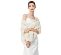 BEAUTELICATE Faux Fur Wrap Shawl Stole Women’s Large Shrug Cape for Winter Wedding Evening Brides Bridesmaids 1920s Fancy Dress Costume(One Size, Upgraded - Ivory)