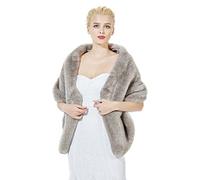 BEAUTELICATE Faux Fur Wrap Shawl Stole Women’s Large Shrug Cape for Winter Wedding Evening Brides Bridesmaids 1920s Fancy Dress Costume(One Size, White & Khaki)