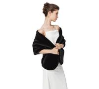 BEAUTELICATE Faux Fur Wrap Shawl Stole Women’s Large Shrug Cape for Winter Wedding Evening Brides Bridesmaids 1920s Fancy Dress Costume(One Size, Upgraded - Black)