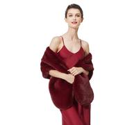 BEAUTELICATE Faux Fur Wrap Shawl Stole Women’s Large Shrug Cape for Winter Wedding Evening Brides Bridesmaids 1920s Fancy Dress Costume(One size, Upgraded - Burgundy)