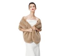 BEAUTELICATE Faux Fur Wrap Shawl Stole Women’s Large Shrug Cape for Winter Wedding Evening Brides Bridesmaids 1920s Fancy Dress Costume(One size, Upgraded - Khaki)