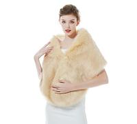 BEAUTELICATE Faux Fur Wrap Shawl Stole Women’s Large Shrug Cape for Winter Wedding Evening Brides Bridesmaids 1920s Fancy Dress Costume(One Size, Long Fur - Champagne - Linear Ends)