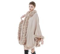 BEAUTELICATE Fine Knit Cape Coat Women’S Cardigan Poncho Knitted Cloak Oversize Faux Fur Shawl Wrap Stole for Autumn Winter Wedding Bride Bridesmaids Causal Manteau(One Size, Pale Pink)