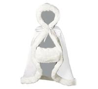 BEAUTELICATE Flower Girl Hooded Cape Cloak Kids Faux Fur Coat For Winter Wedding Little Bridesmaid Halloween Christmas Princess Santa Dress up Costume White, 7-9 Years