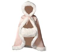 BEAUTELICATE Flower Girl Hooded Cape Cloak Kids Faux Fur Coat For Winter Wedding Little Bridesmaid Halloween Christmas Princess Santa Dress up Costume Champagne, 4-6 Years