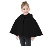 BEAUTELICATE Girls Hooded Cape Cloak Warm Woolen Poncho Coat With Cotton Printed Lining Kids Halloween Christmas Fancy Dress Costume Black, 2-3 years