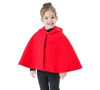 BEAUTELICATE Girls Hooded Cape Cloak Warm Woolen Poncho Coat With Cotton Printed Lining Kids Halloween Christmas Fancy Dress Costume Red, 7-9 years