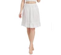 BEAUTELICATE Half Slip 100% Cotton Vintage Underskirt with Lace Embroidery Ivory 55CM Length Size XL