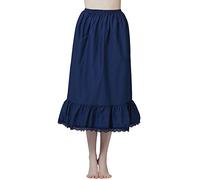 BEAUTELICATE Half Slip Underskirt 100% Cotton Women Petticoat Skirt Extender with Ruffle Lace Trim Long Tea Length 32'' Navy Blue XL