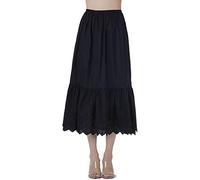 BEAUTELICATE Half Slip Underskirt for Women 100% Cotton A-line Petticoat with Lace Embroidery Summer Skirt Extender Anti-static Underslips(Anglaise Lace - Black - 80cm, L)