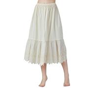 BEAUTELICATE Half Slip Underskirt for Women 100% Cotton A-line Petticoat with Lace Embroidery Summer Skirt Extender Anti-static Underslips(Anglaise Lace - Cream - 80cm, 2XL)