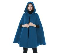 BEAUTELICATE Hooded Cape Cloak Long For Women Bride Winter Wedding Wool-Blend Poncho Medieval Halloween Christmas Cosplay Costume Teal Blue Half Length
