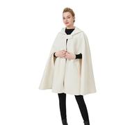 BEAUTELICATE Hooded Cape Cloak Long For Women Bride Winter Wedding Wool-Blend Poncho Medieval Halloween Christmas Cosplay Costume Ivory Half Length