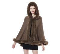 BEAUTELICATE Knit Cape Coat Women knitted Hooded Cloak Poncho Wedding Faux Fur Shawl Wrap Shrug Fashion Oversize Cardigans for Autumn Winter (One size, Khaki)