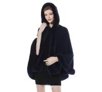 BEAUTELICATE Knit Cape Coat Women knitted Hooded Cloak Poncho Wedding Faux Fur Shawl Wrap Shrug Fashion Oversize Cardigans for Autumn Winter(One size, Navy Blue)