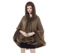 BEAUTELICATE Knit Cape Coat Women Knitted Hooded Cloak Poncho With Fur Collar Faux Fur Shawl Wrap Stole Fashion Oversize Cardigans for Autumn Winter Wedding Bride Bridesmaids(One size, Khaki)
