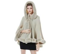 BEAUTELICATE Knit Cape Coat Women Knitted Hooded Cloak Poncho With Fur Collar Faux Fur Shawl Wrap Stole Fashion Oversize Cardigans for Autumn Winter Wedding Bride Bridesmaids(One size, Beige)
