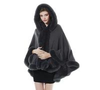 BEAUTELICATE Knit Cape Coat Women Knitted Hooded Cloak Poncho with Fur Collar Faux Fur Shawl Wrap Stole Fashion Oversize Cardigans for Autumn Winter Wedding Bride Bridesmaids(One Size, Stone Grey)