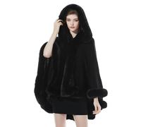 BEAUTELICATE Knit Cape Coat Women Knitted Hooded Cloak Poncho With Fur Collar Faux Fur Shawl Wrap Stole Fashion Oversize Cardigans for Autumn Winter Wedding Bride Bridesmaids(One size, Black)