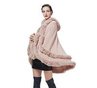 BEAUTELICATE Knit Cape Coat Women Knitted Hooded Cloak Poncho with Fur Trims Faux Fur Shawl Wrap Stole Fashion Oversize Cardigans for Autumn Winter Wedding Bride Bridesmaids(One Size, Pale Pink)
