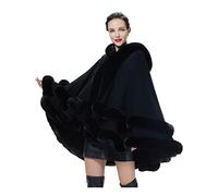 BEAUTELICATE Knit Cape Coat Women Knitted Hooded Cloak Poncho with Fur Trims Faux Fur Shawl Wrap Stole Fashion Oversize Cardigans for Autumn Winter Wedding Bride Bridesmaids(One Size, Black)